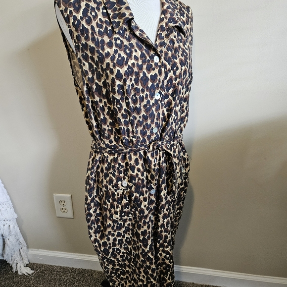 Halston 100% Silk Leapord Print Shirt Dress Womens Size 16 - Picture 7 of 12
